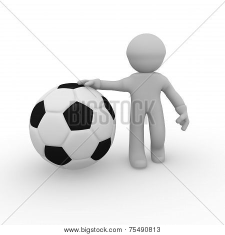3d rendering of a small man with a big soocer ball