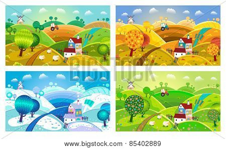 Rural Landscape. Four Seasons.