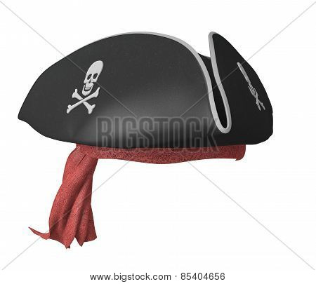 Pirate tricorn hat with skulls and a red bandana