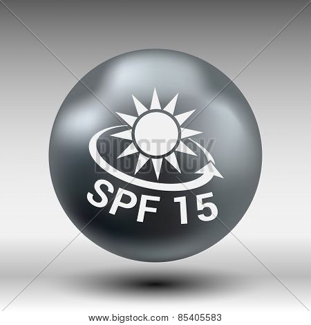 black and silver metallic spf 15 shield sticker badge icon stamp label banner sign isolated.