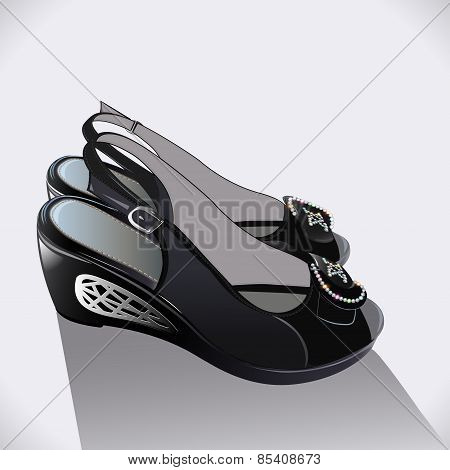 Illustration Shoes Black Patent Leather On A White Background