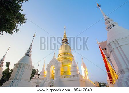 The golden pagoda at Wat Suan Dok temple in Chiang Mai, Thailand