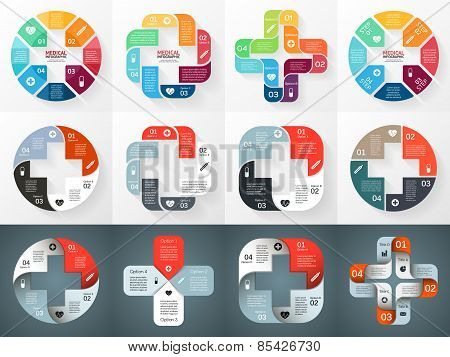 Vector circle plus sign infographic. Template for diagram, graph, presentation and chart. Medical healthcare concept with 4, 8 options, parts, steps or processes. Doctor or hospital logo.