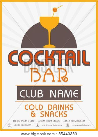 Vinatge menu card design of Cocktail Bar for club, pub and night beer party.