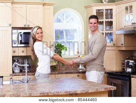 Young loving couple at new home. Relationship.