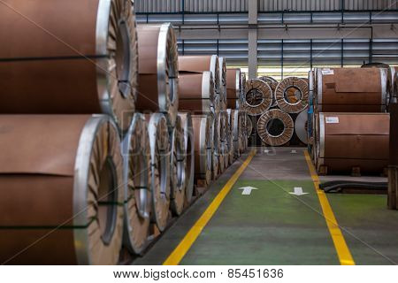 Many bended steel/metal sheet rolls