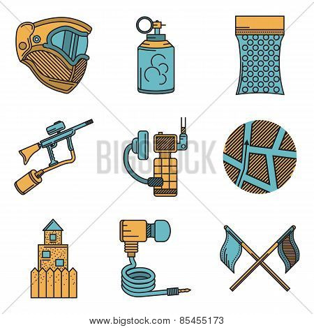 Flat color design vector icons for paintball