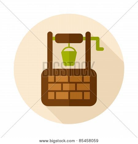 Water Well Flat Icon With Long Shadow