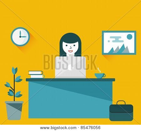 Girl Working At Computer