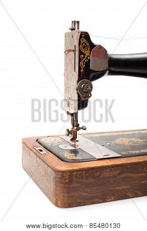 Close View Of An Old Hand Driven Sewing Machine