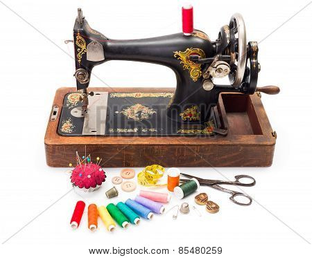 Old Sewing Machine And Accessories