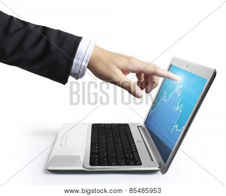 modern laptop and a hand