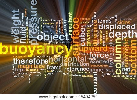 Background concept wordcloud illustration of buoyancy glowing light