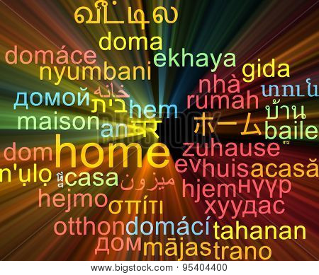 Background concept wordcloud multilanguage international many language illustration of home glowing light