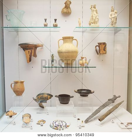 MOSCOW, RUSSIA  -  APRIL 08, 2015: Pushkin Museum - one of the largest and most significant Russian museums of European art. Objects from the excavations Panticapaeum - capital Kimeriyskogo Bosporus. 
