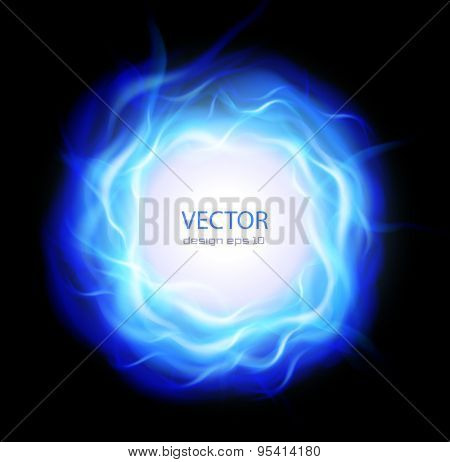 Abstract background with burning ring and blue flames, vector illustration.