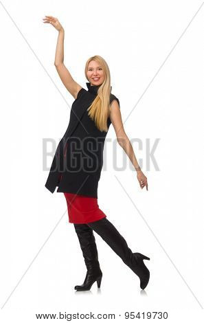 Pretty young girl in bordo skirt isolated on white
