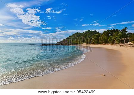 Seychelles tropical beach at sunset - nature background