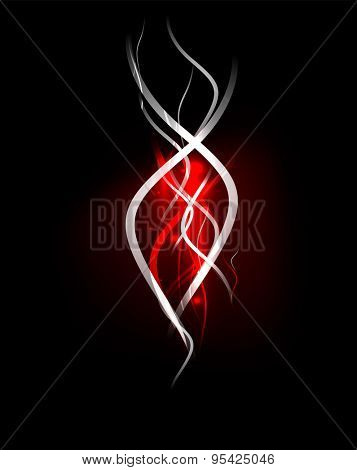 Red wave in dark space, dynamic energy background with copyspace.  illustration. Abstract background