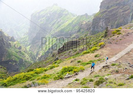 Winding mountain trekking path at Pico do Areeiro, Madeira, Portugal