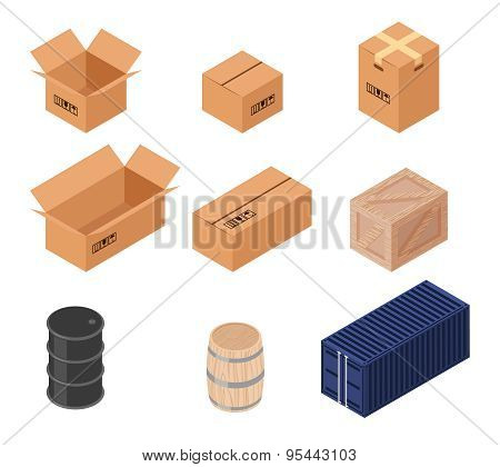 Set of isometric vector boxes