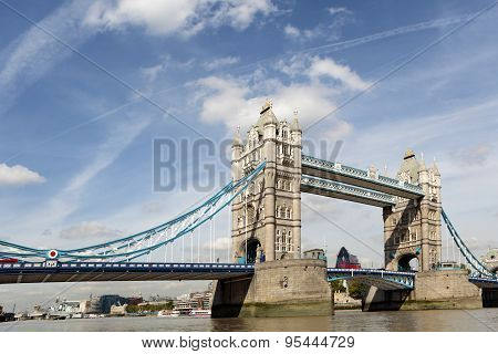 Tower Bridge Landscape With Red London Bus