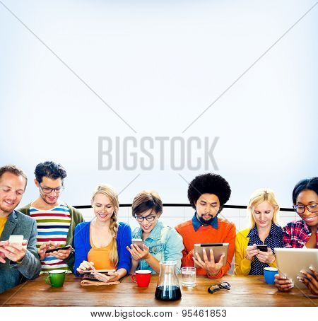 Mutiethnic Group of People Smiling Technology Tablet Concept