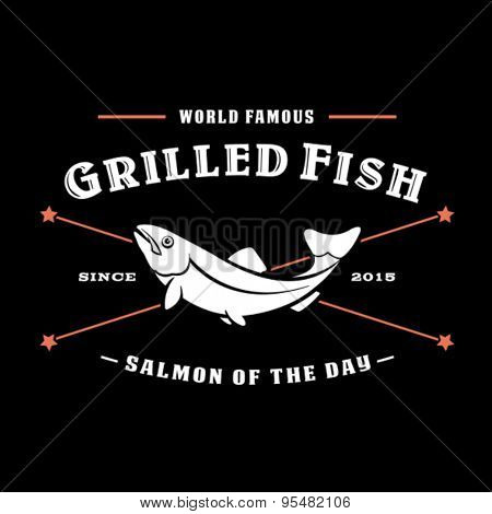 Vintage Retro Grilled Fish, Salmon of the Day Seal