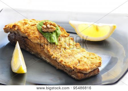 marinated salmon with walnut eschar