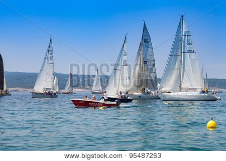 SELCE, CROATIA - JULY 04, 2015: Sailing regatta 'Selce Open 2015'. Points in the Selce Open, a traditional keelboat regatta, count towards the overall rankings in the Croatian Littoral Cup.