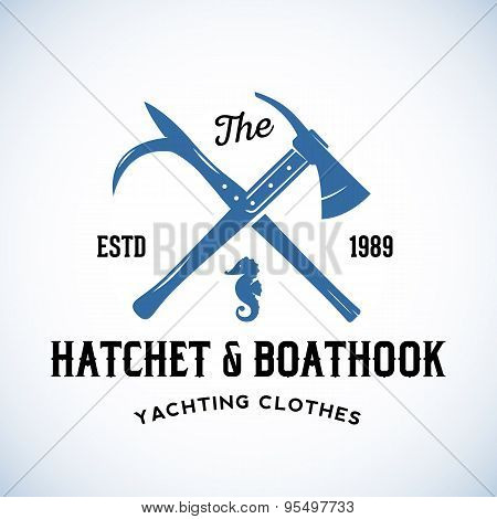 Hatchet and Boathook Yachting Clothes Manufacture Abstract Vector Retro Logo Template or Vintage Lab