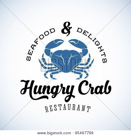 Hungry Crab Restaurant Abstract Vector Retro Logo Template or Vintage Label with Typography