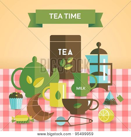 Tea time vintage decorative poster print