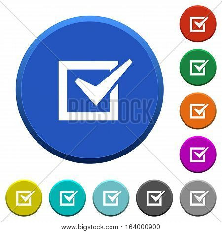 Checked box round color beveled buttons with smooth surfaces and flat white icons