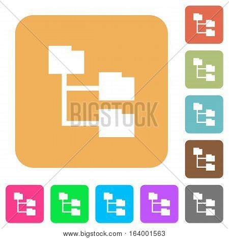 Folder structure icons on rounded square vivid color backgrounds.