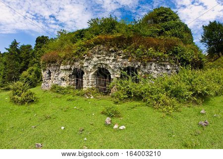 Overgrown ruins of ancient church VI-VII century, Abkhazia