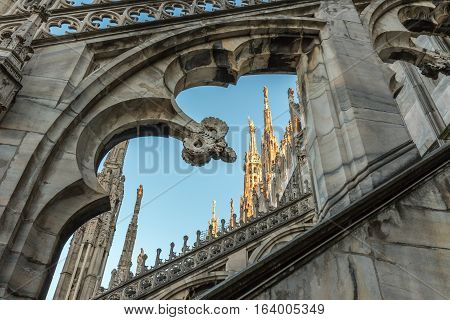 Roof of the Milan Cathedral with spiers and statues