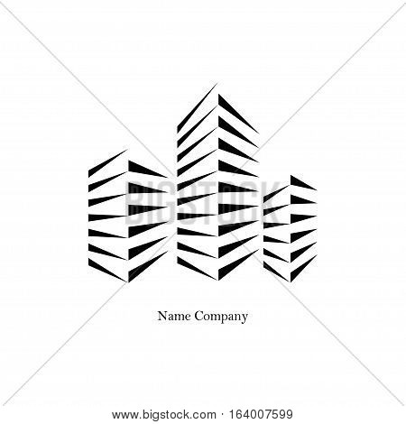 Three buildings of different heights on the white background