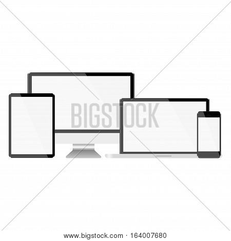 Set with light displays Computer Notebook Tablet and Phone