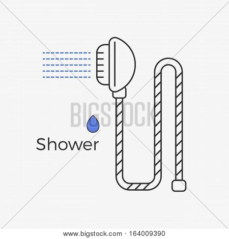 Shower thin line icon. Bathroom symbol. Vector illustration in a simple linear design.