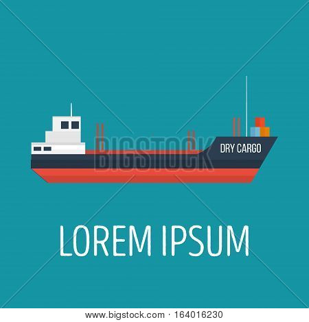 Vector seaway ocean delivery and shipping boat. Ship in modern flat style for illustrations, poster, t-shirts, web sites and others. Vector illustration isolated on a blue background.