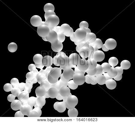 Abstract of chaotic white blobs with subsurface scattering in black background. 3D illustration