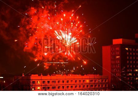rooftop view from apartment building new year fireworks in berlin