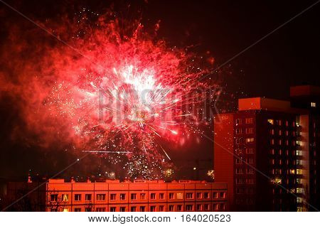 rooftop view from apartment building new year fireworks in berlin