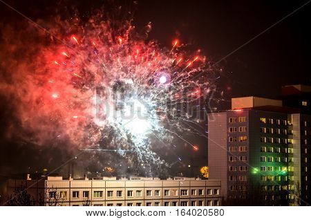 rooftop view from apartment building new year fireworks in berlin