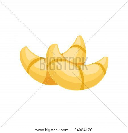 Two Croissants Isolated Vector Icon From Set Of Bakery Shop Pastry Assortment Menu Items. Cartoon Sticker With Cafe Breakfast Sweet Baked Snack.