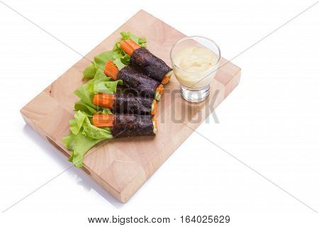 closeup Salad roll vegetables with seaweed wrap