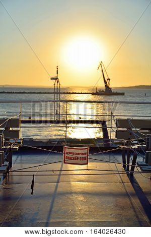 The View Of The Sunset From The Ferry To The Crimea And The Plat