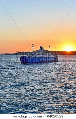 Ferry At Sunset Sails From The Crimea