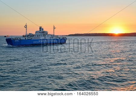 Ferry At Sunset Sails From The Crimea